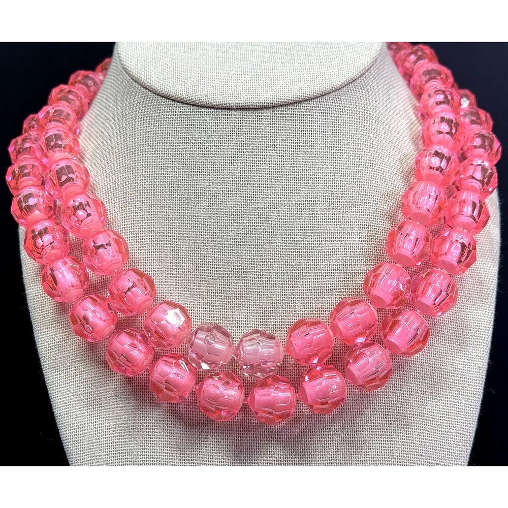Vintage Bubble Gum Pink Lucite Flapper Necklace